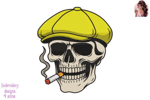 Skull in Yellow Newsboy Cap Embroidery Review